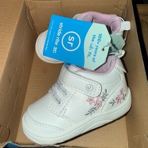 Stride Rite Floral Embroidered White and Pink Baby Shoes